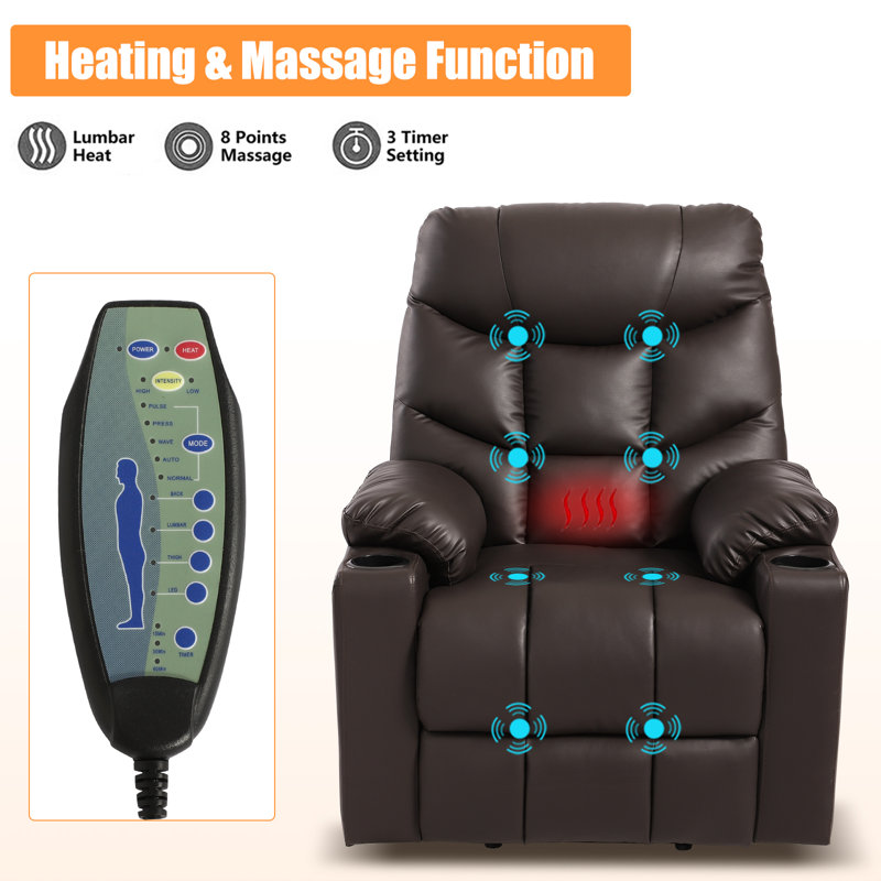 Red Barrel Studio® Faux Leather Power Reclining Heated Massage Chair